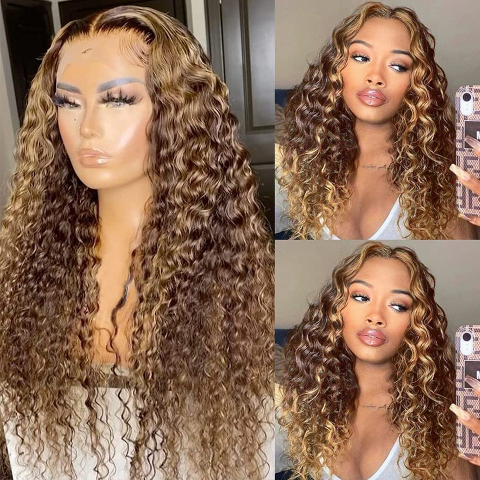 Pizazz 13x4 HD lace front wig with honey blonde highlights for natural parting
