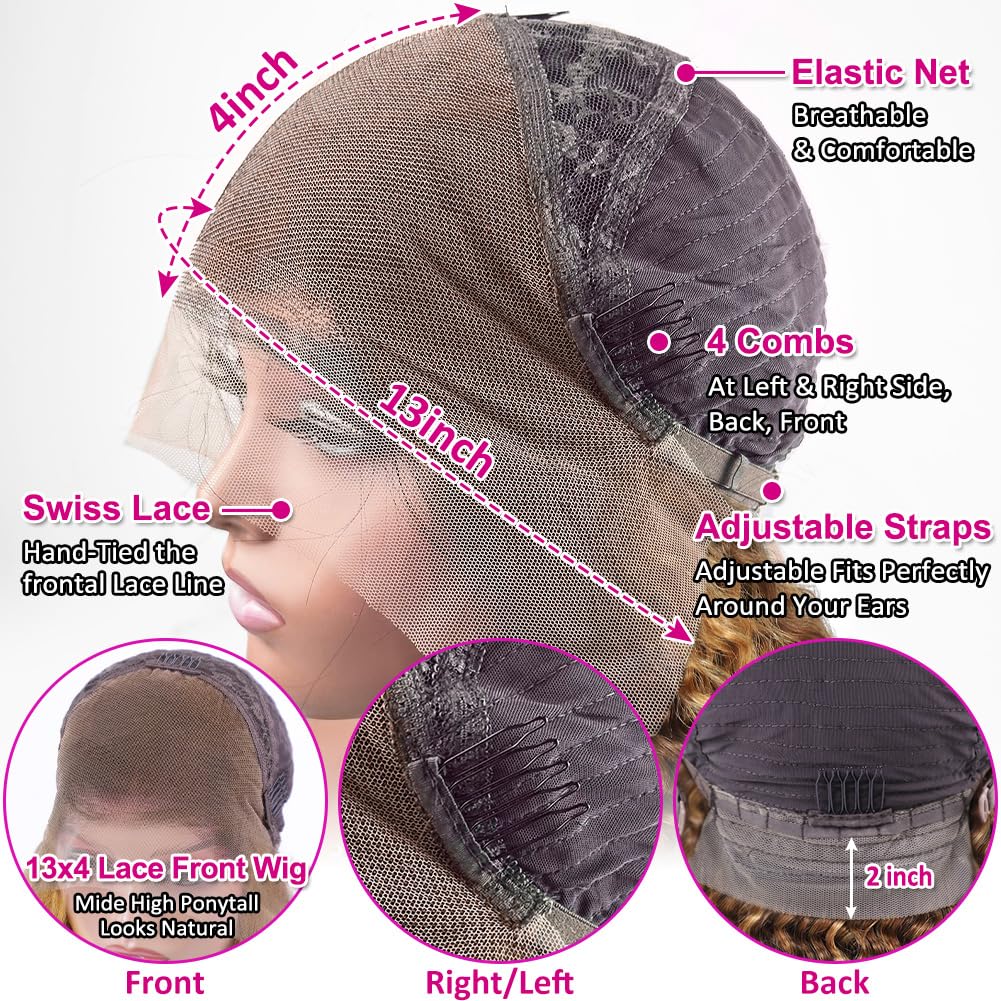 Pizazz honey-blonde deep-wave wig on model demonstrates stylish, voluminous look.