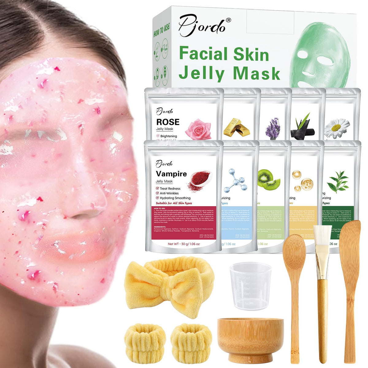 Pjordo Rose Jelly Mask Powder for hydrating facial treatment and radiant skin.