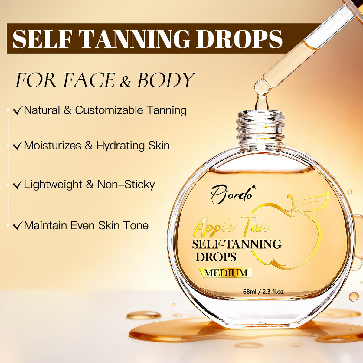 Pjordo self tanning drops face application showing easy blending.