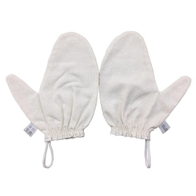 PJxtal Garshana gloves with raw silk for gentle exfoliation.