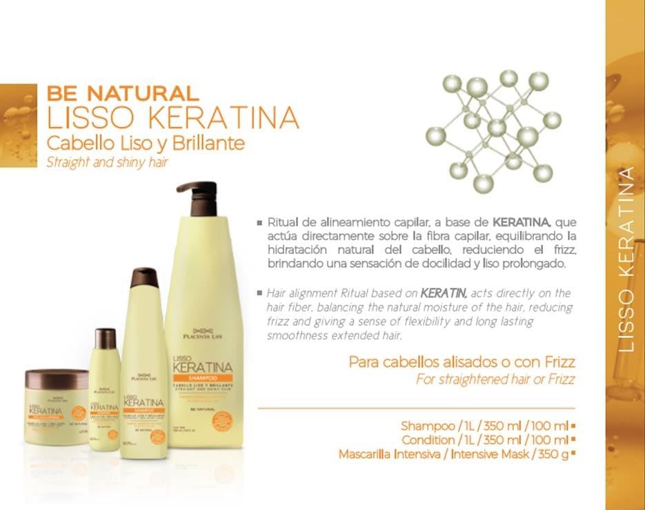 PLACENTA LIFE Be Natural Liso Keratina application on damp hair for even distribution.