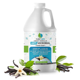 Plainly Earth antimicrobial hand soap bottle with rich lather for daily cleansing.