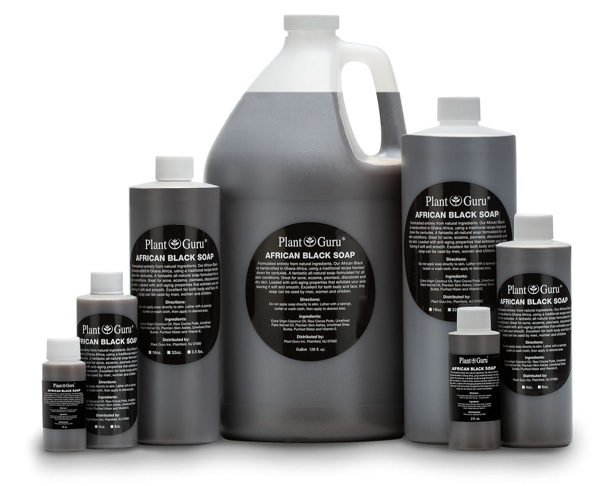 Plant Guru African Black Soap Liquid pump-dispense shows easy lathering and cleansing.