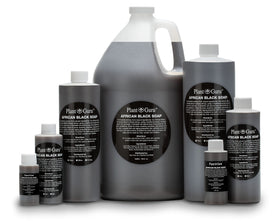 Plant Guru African Black Soap Liquid pump-dispense shows easy lathering and cleansing.