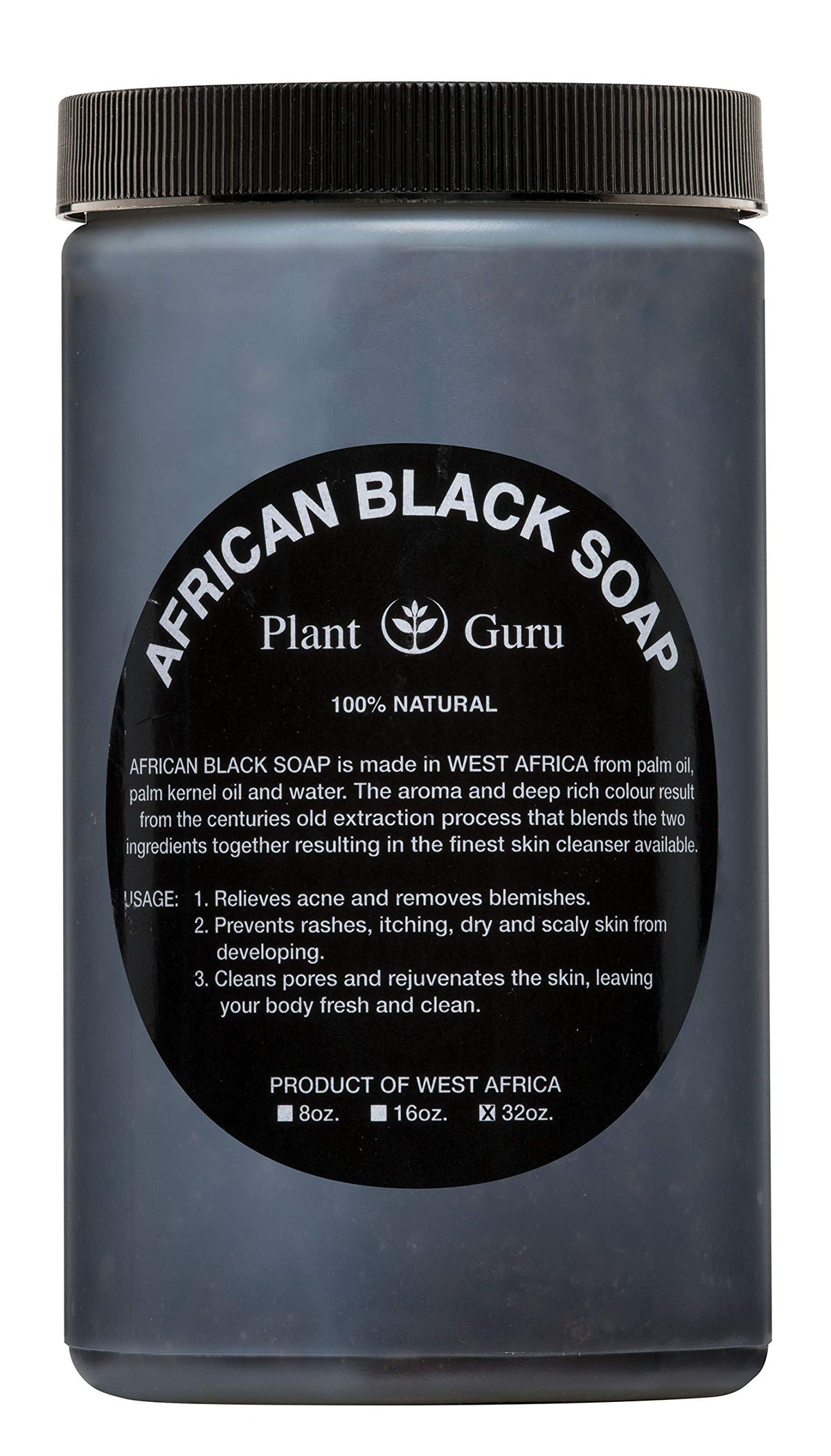 Plant Guru African Black Soap Paste jar with rich texture for facial and body cleansing.