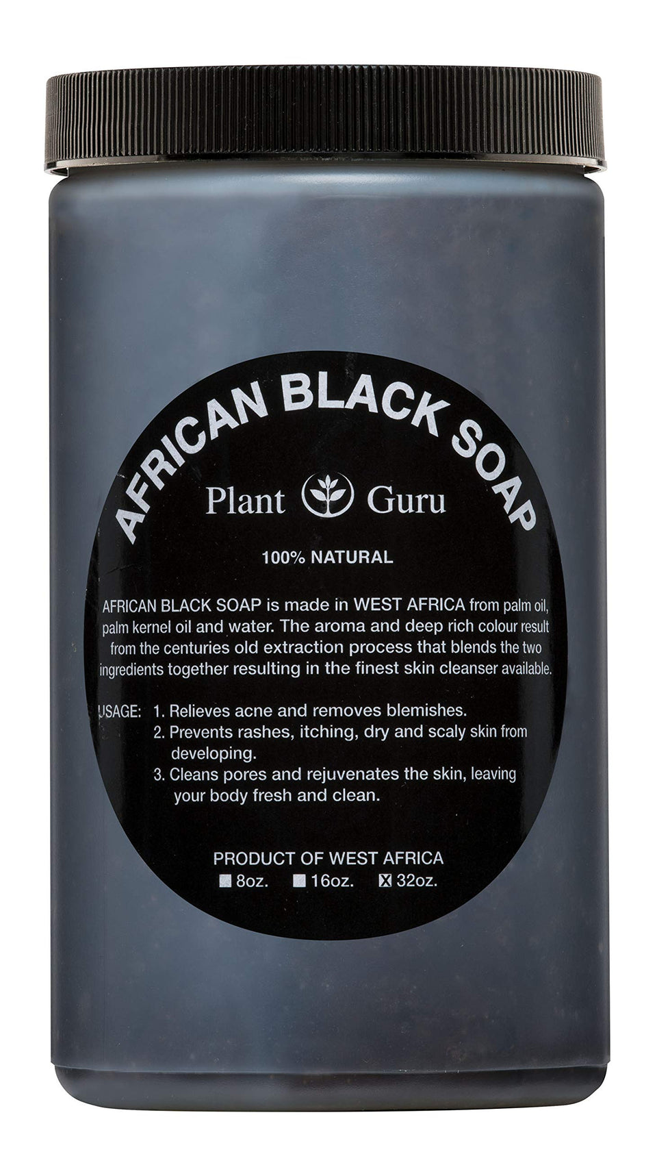 Plant Guru African Black Soap Paste jar with rich texture for facial and body cleansing.