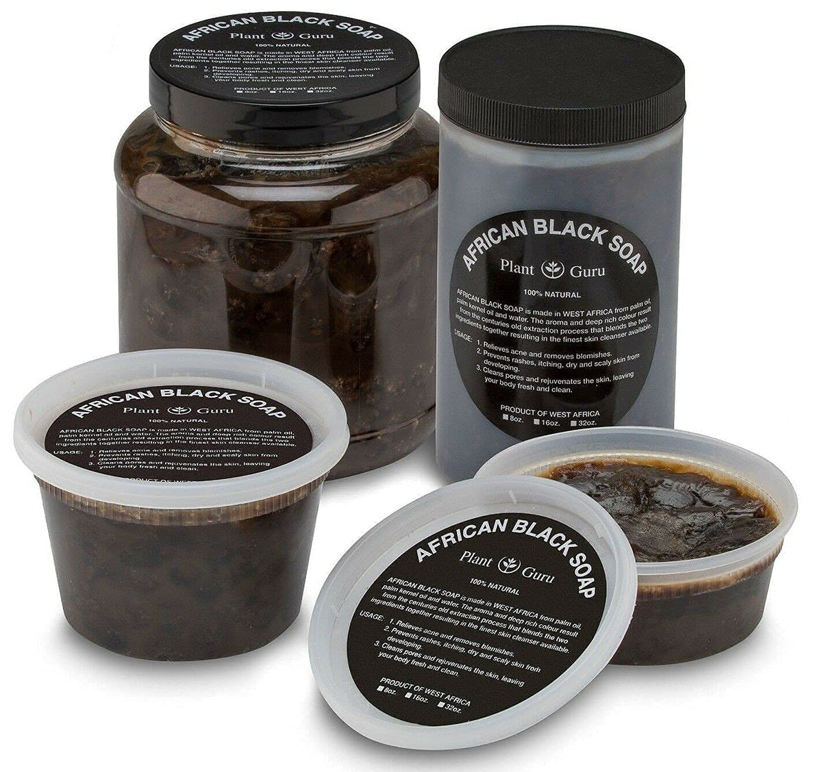 Plant Guru African Black Soap Paste raw Ghana ingredients showcased for natural skin care.