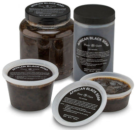 Plant Guru African Black Soap Paste raw Ghana ingredients showcased for natural skin care.
