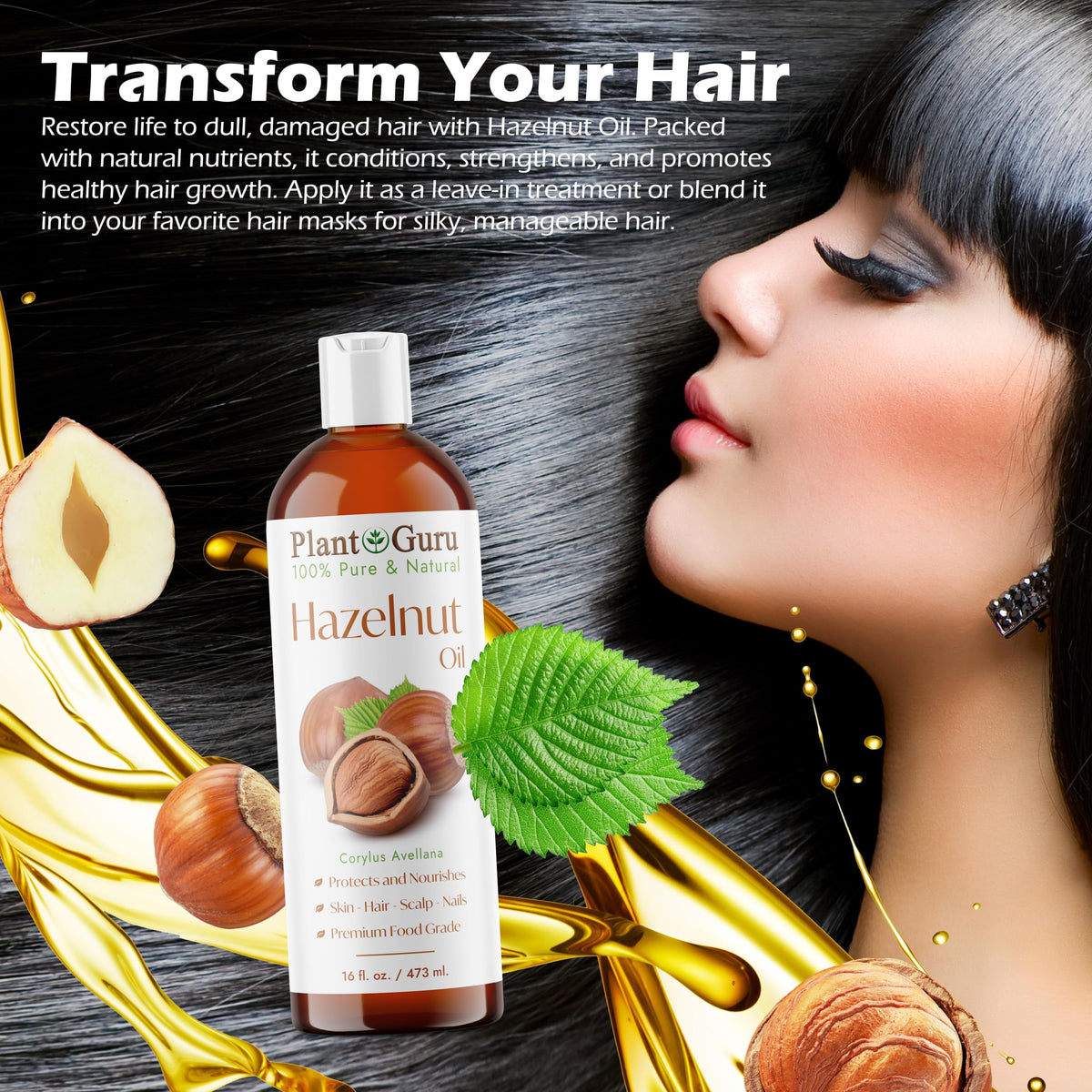 Plant Guru Hazelnut Oil poured on palm demonstrating quick absorption