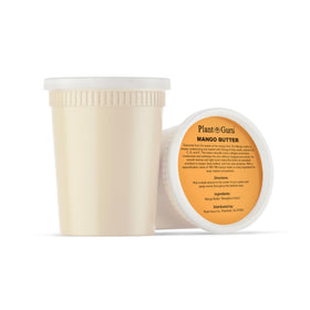 Plant Guru Mango Butter jar with label emphasizes natural, unrefined goodness.