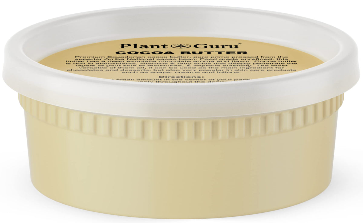 Plant Guru Raw Cocoa Butter 8 oz jar for chocolate making and DIY skin care