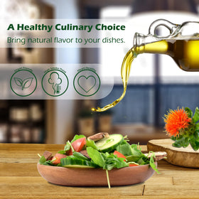 Plant Guru safflower oil cooking use with mild flavor and high smoke point.