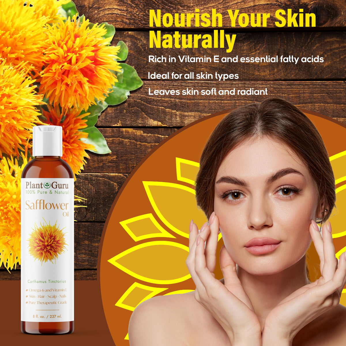 Plant Guru safflower oil drops enable precise facial hydration application.