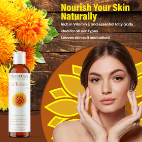 Plant Guru safflower oil drops enable precise facial hydration application.