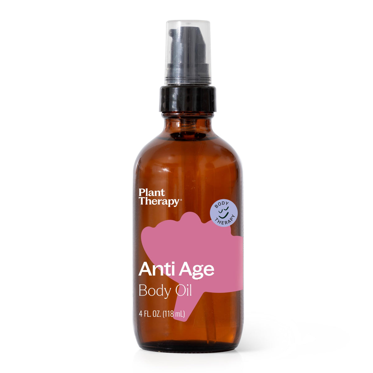 Plant Therapy Anti Age Body Oil bottle glows with hydration for radiant skin.