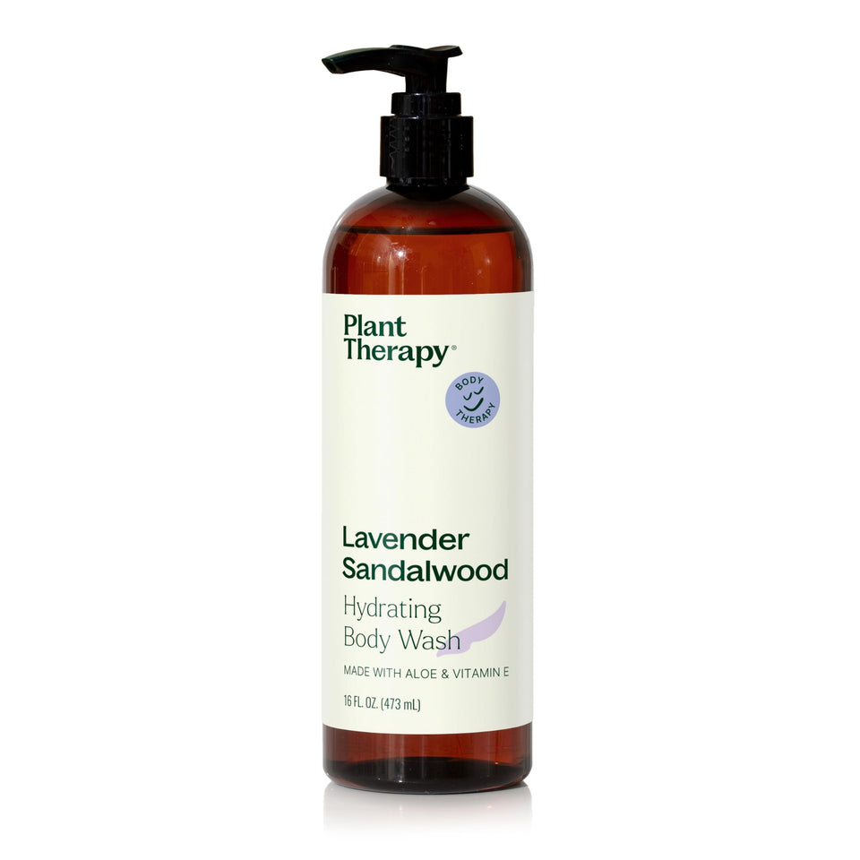 Plant Therapy Lavender Sandalwood body wash bottle for a soothing cleanse