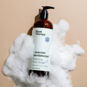 Plant Therapy Lavender Sandalwood bottle with sulfate-free claim emphasizes gentleness