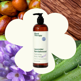 Plant Therapy Lavender Sandalwood label closeup highlights natural ingredients
