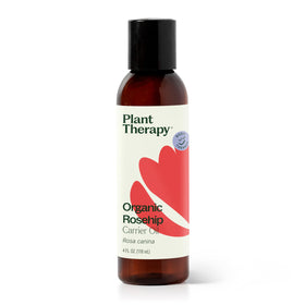 Plant Therapy Rosehip Oil bottle promotes daily skin hydration.