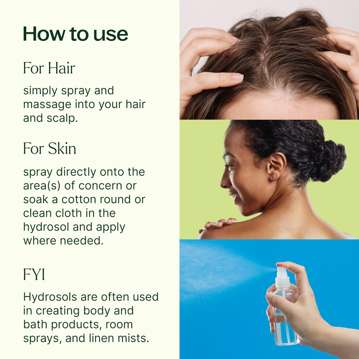 Plant Therapy Rosemary Hydrosol with spray cap for hair shine and scent refresh.