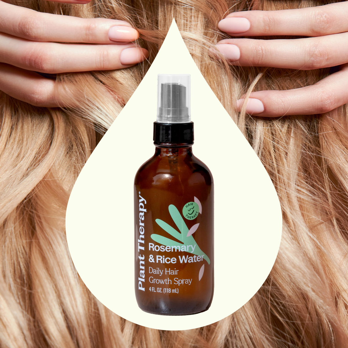 Ingredients overview of Plant Therapy Rosemary & Rice Water Spray including rosemary and rice water.