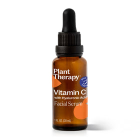 Plant Therapy Vitamin C Serum bottle with hyaluronic acid promotes daily radiance.
