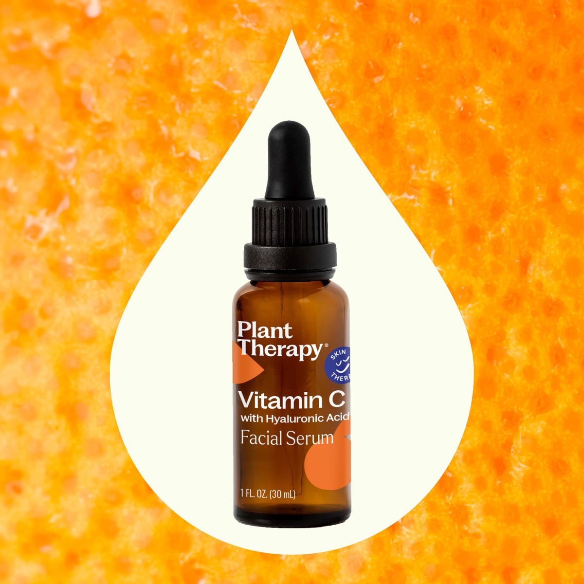 Plant Therapy Vitamin C Serum label highlights antioxidants and ferulic acid.