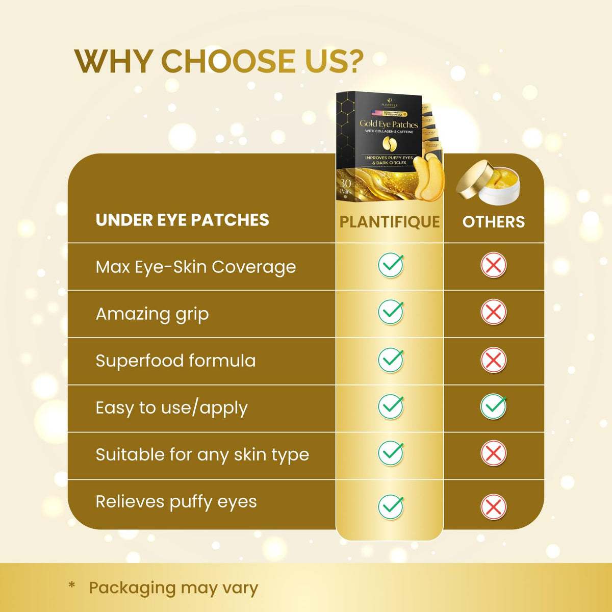 PLANTIFIQUE 24K Gold Eye Patches ingredients include hyaluronic acid