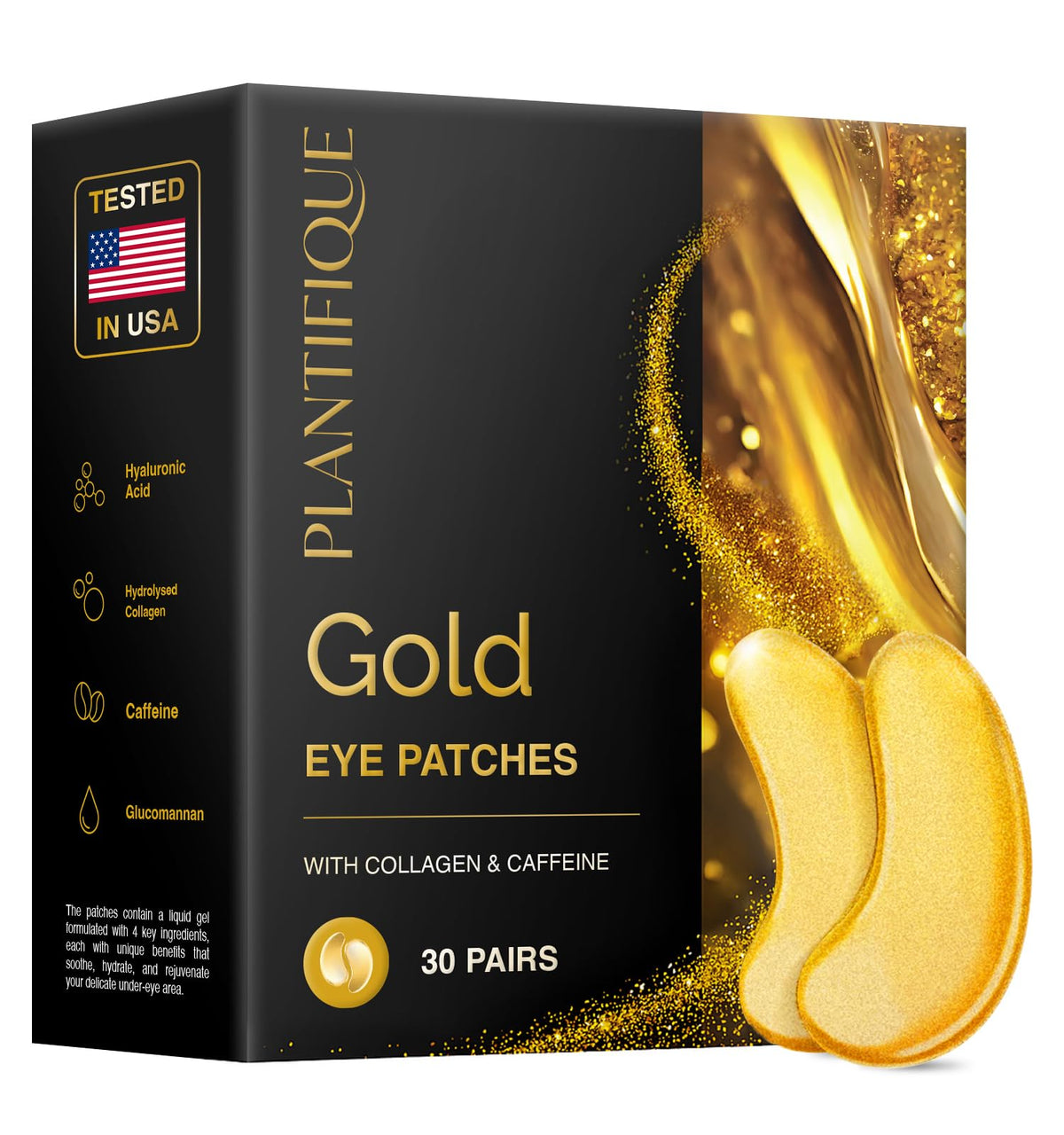 PLANTIFIQUE 24K Gold Eye Patches packaging for premium at-home care