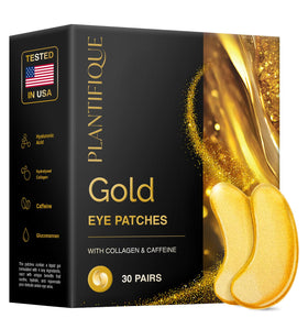 PLANTIFIQUE 24K Gold Eye Patches packaging for premium at-home care