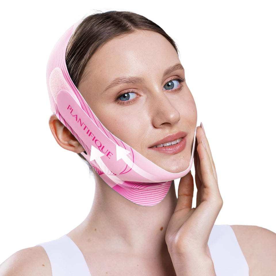 Plantifique chin strap pink contoured jawline for comfortable wear.