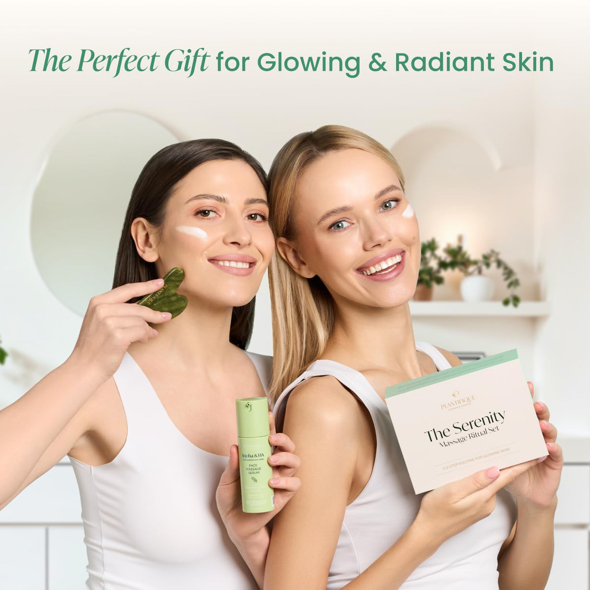 Plantifique daily skincare ritual setup with jade tool and serum