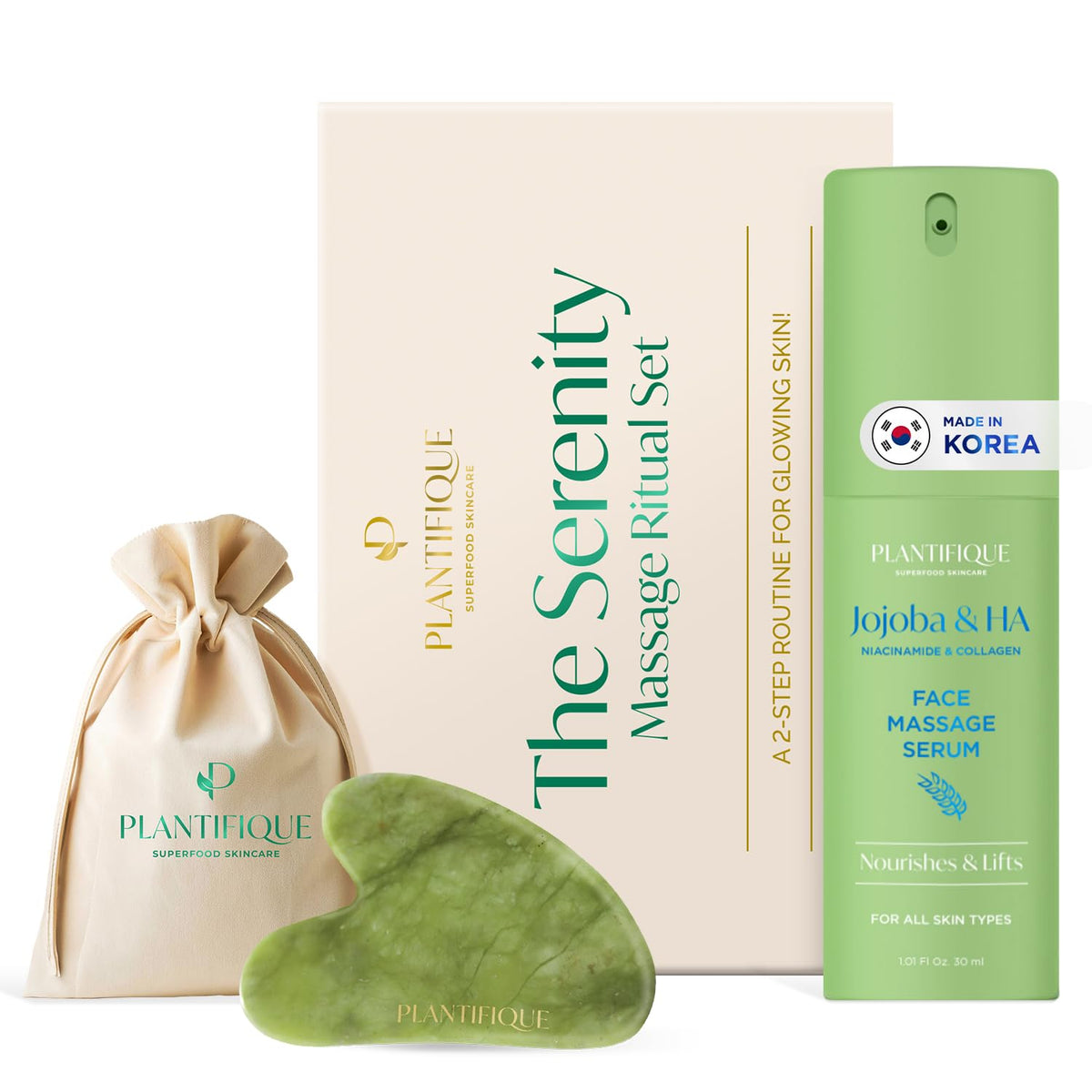 Plantifique jade gua sha tool close-up for facial massage and glow
