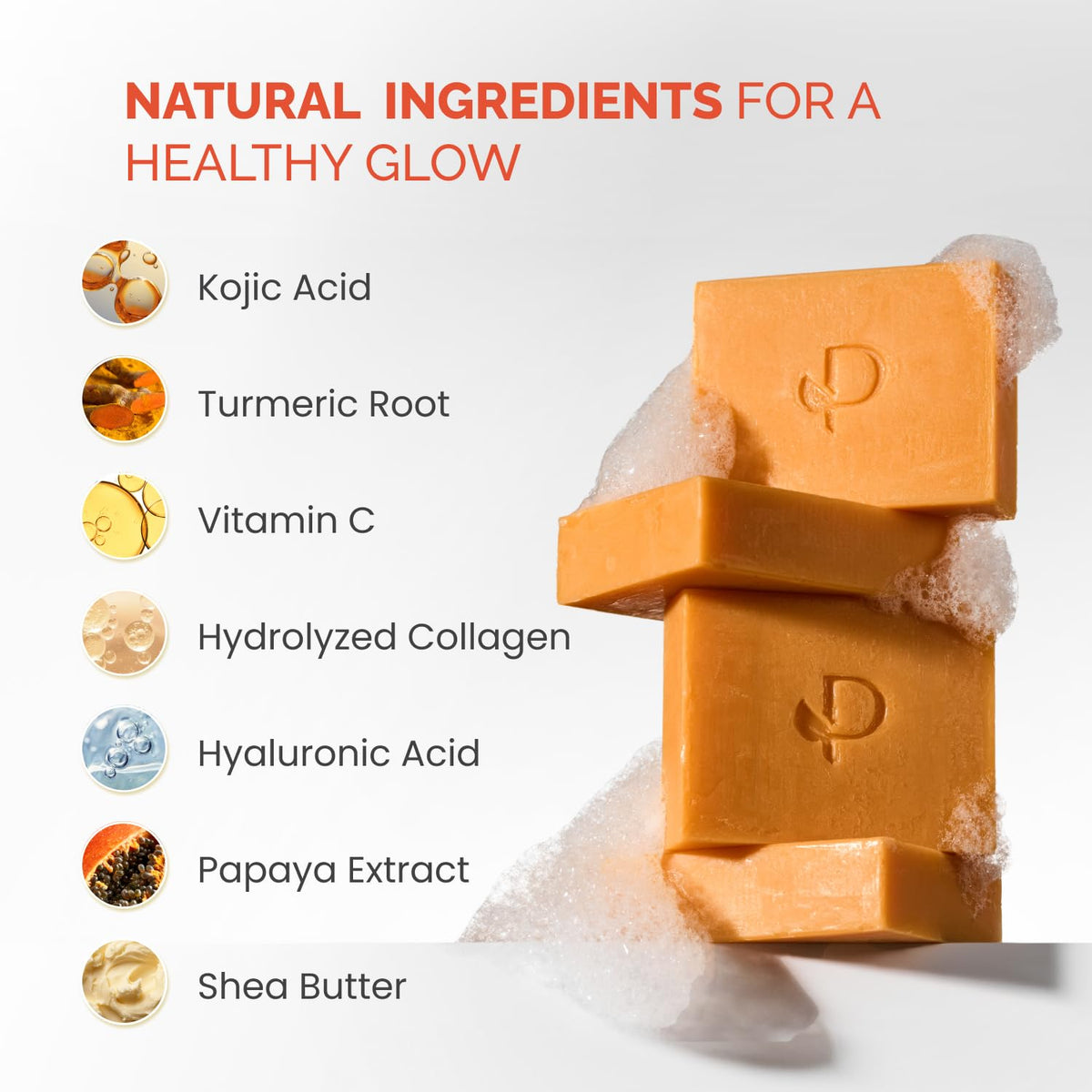 Stack of PLANTIFIQUE Kojic Acid Soap bars on neutral backdrop.