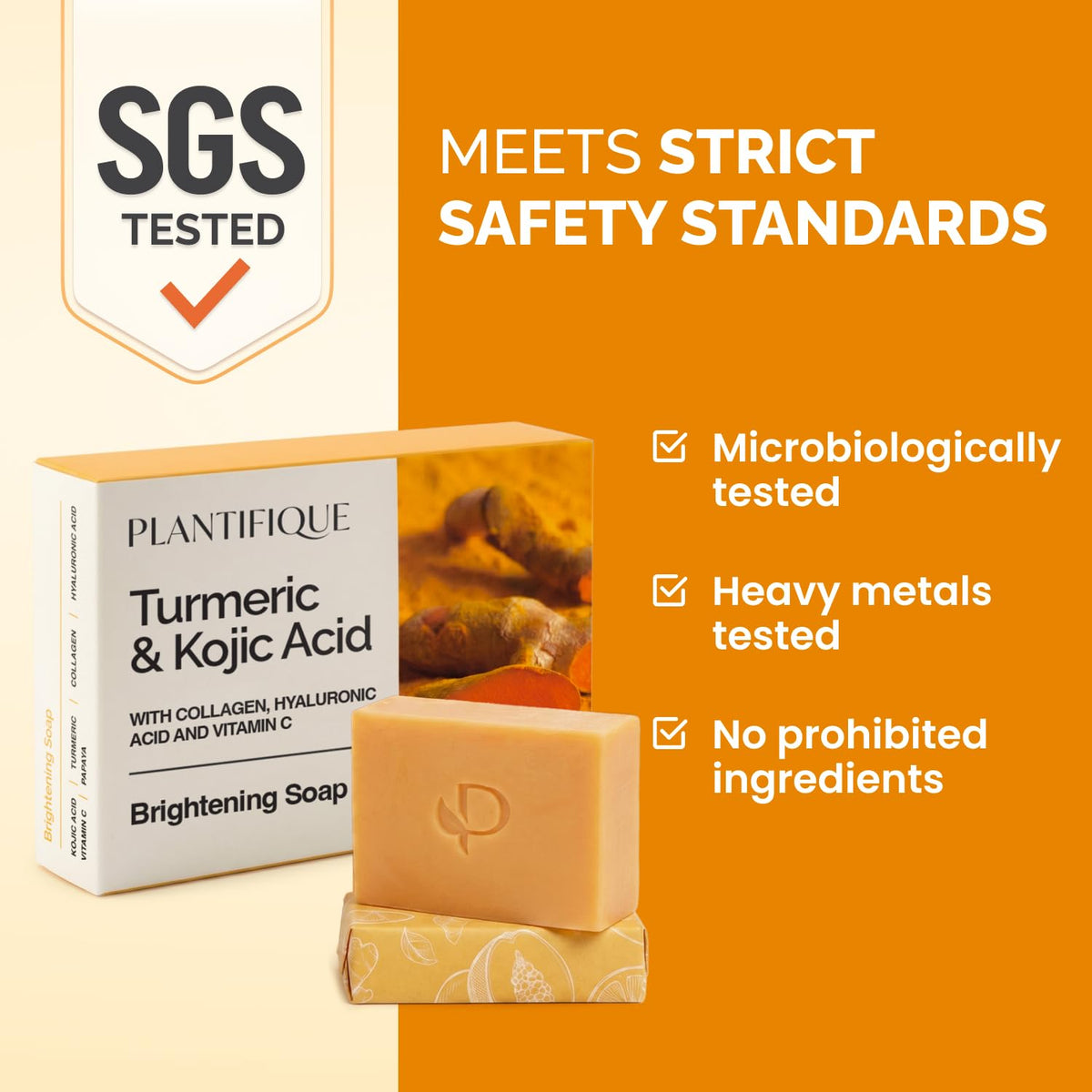 Orange and papaya extracts visible in PLANTIFIQUE Kojic Acid Soap.