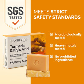 Orange and papaya extracts visible in PLANTIFIQUE Kojic Acid Soap.