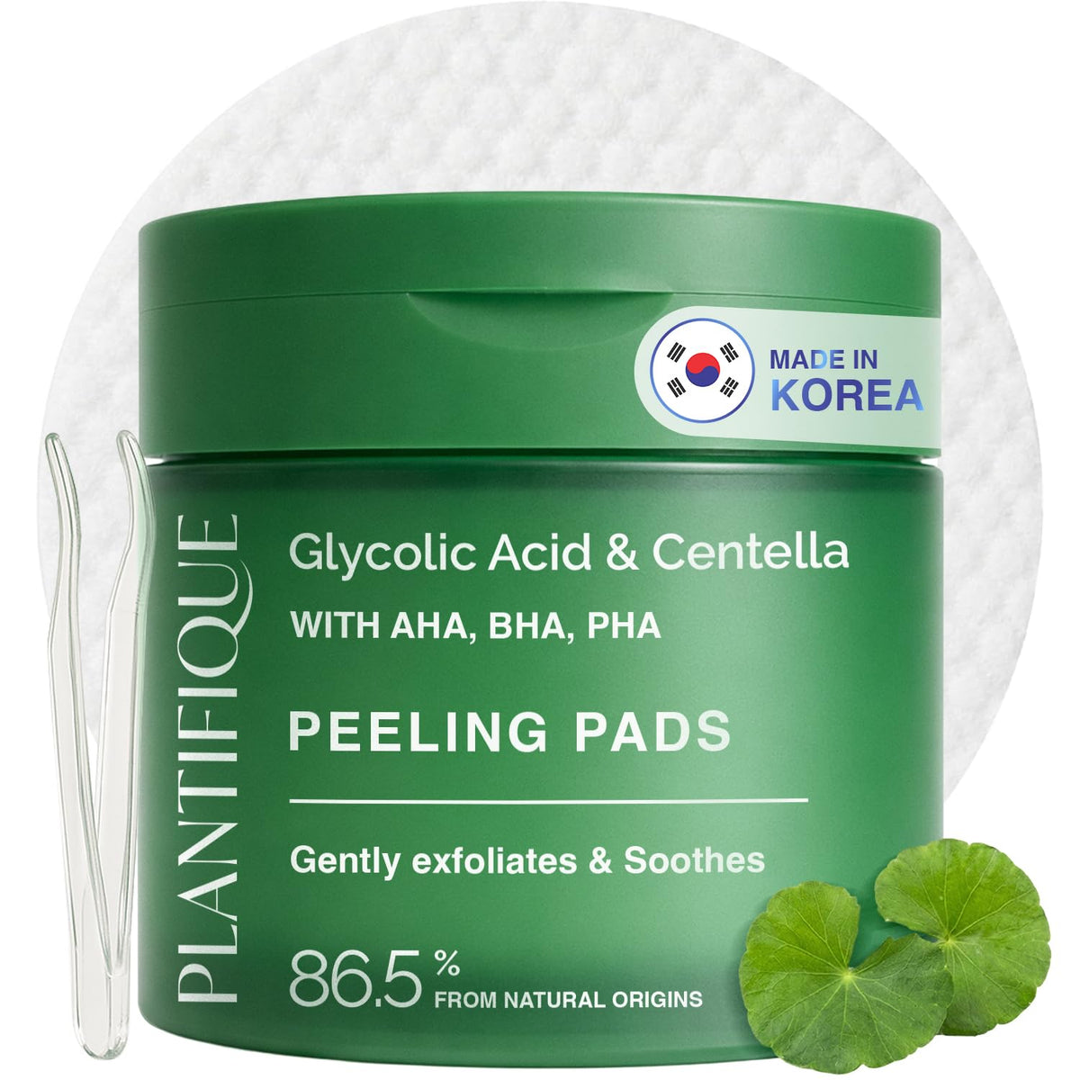 plantifique-korean-glycolic-acid-toner-pads-60pcs close-up shows exfoliating pads for daily use.