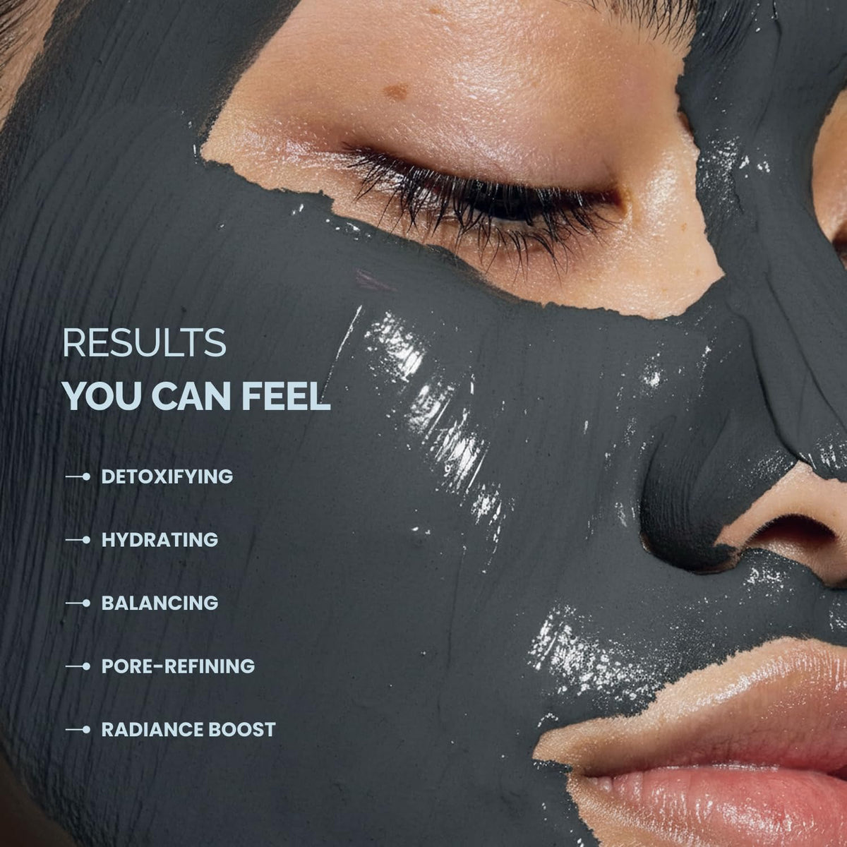 PLANTIFIQUE mud mask texture close-up for smoother skin.