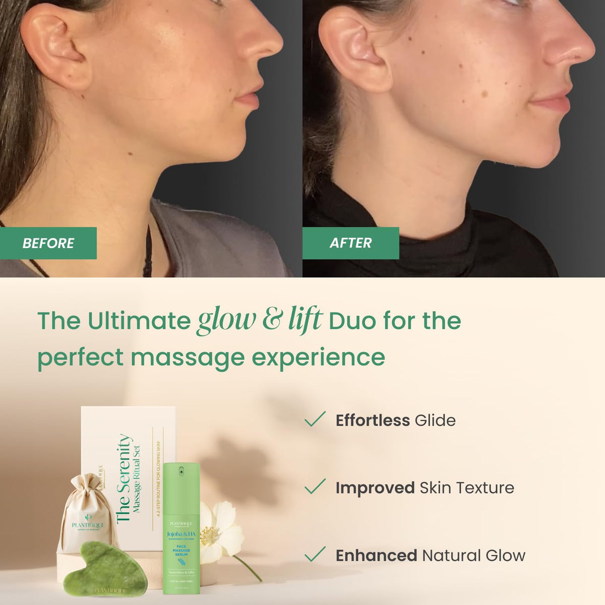 Plantifique serum bottle close-up highlighting hydrating formula and clean packaging