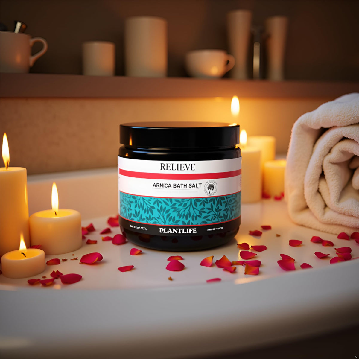 Plantlife Arnica Relieve essential oils blend provides spa-like fragrance.