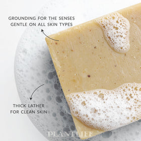 Close-up of Plantlife Frankincense Myrrh surface reveals earthy aroma and texture.