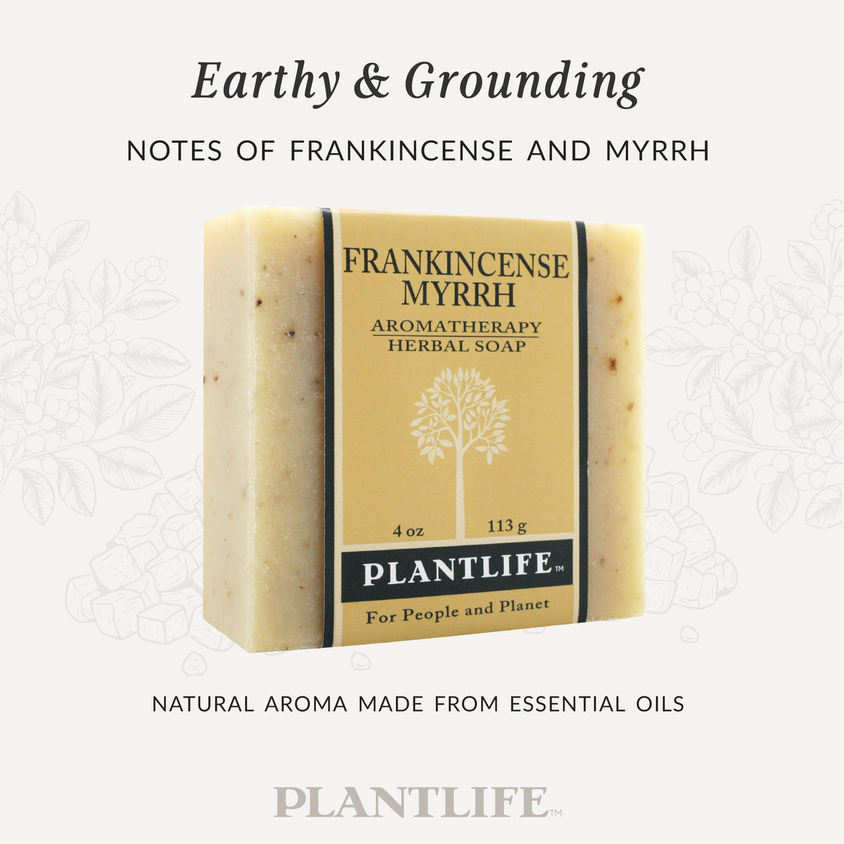 Creamy lather from Plantlife Frankincense Myrrh soap offers a gentle cleanse.
