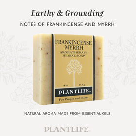 Creamy lather from Plantlife Frankincense Myrrh soap offers a gentle cleanse.
