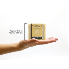 Natural fragrances on Plantlife Frankincense Myrrh bar soap for daily use.