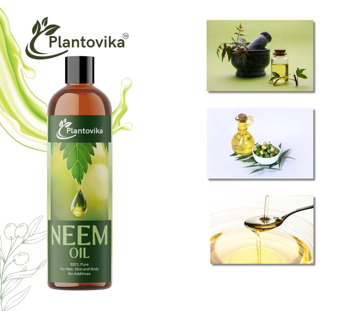 Plantovika Neem Oil applied on skin for gentle moisture.
