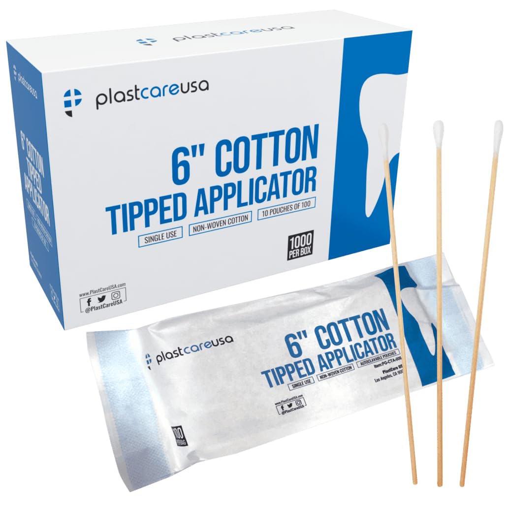 PlastCare USA cotton tipped applicator 6-inch with packaging for medical and cosmetic tasks.