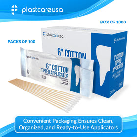 PlastCare USA 6-inch wooden shaft applicator emphasizing durability.