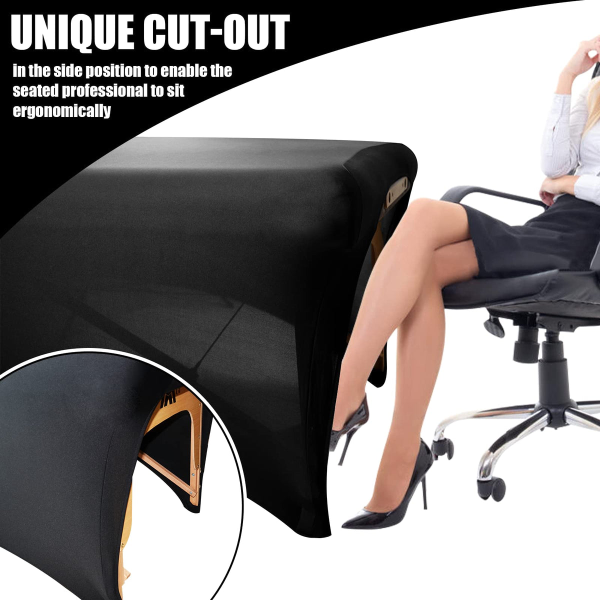 Platonee elastic bed cover demonstrating no-slip stability on a massage table