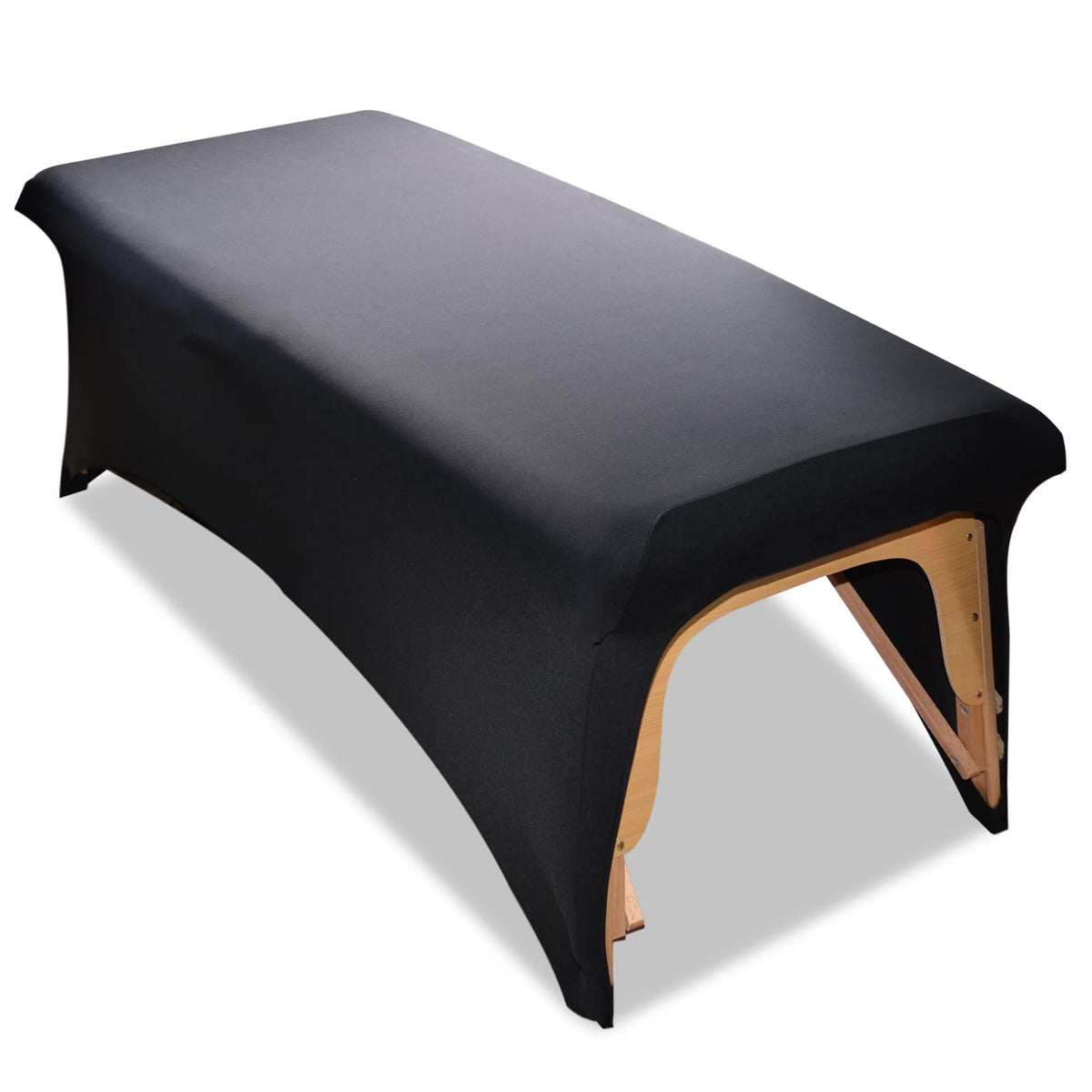 Platonee stretchy lash bed cover on a lash bed, showing a snug, wrinkle-resistant fit